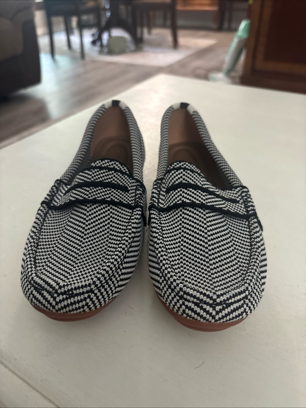 Black & White Herringbone Knit Loafers size 5.5